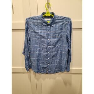 Tommy Bahama Shirt Mens Large Blue Plaid Linen Short Sleeve Preppy Hippie Boho